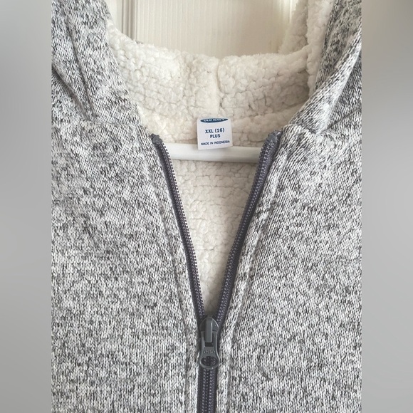 Old Navy 16 PLUS Full Zip Jacket Hoodie Sherpa Lined Sweater Knit GREY - Picture 4 of 9